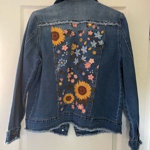 Tru Luxe Denim Flower Embroidered Jacket